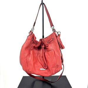 Coach Madison Phoebe Drawstring Bucket Bag Coral Pink Pebbled Leather 25635